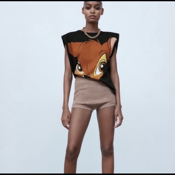 Zara Tops - NWOT/ZARA BAMBI SHOULDER PAD BLACK TEE SIZE: LARGE